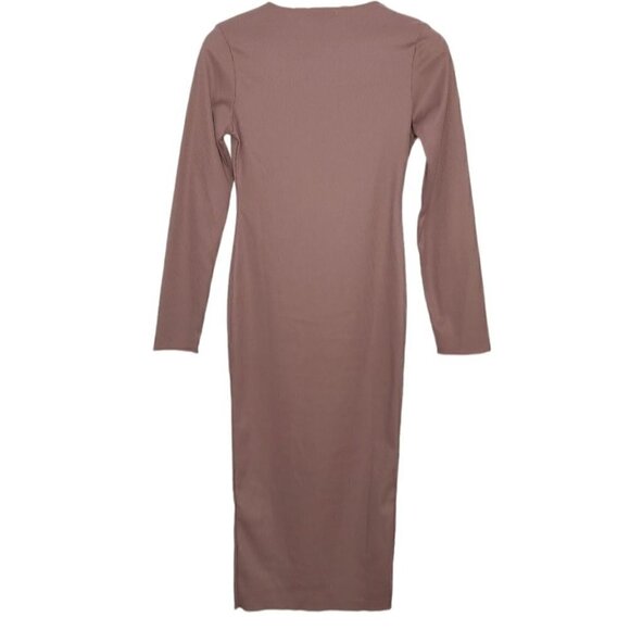 NWOT MISSGUIDED Taupe ribbed long sleeve bodycon midi dress - Picture 6 of 14